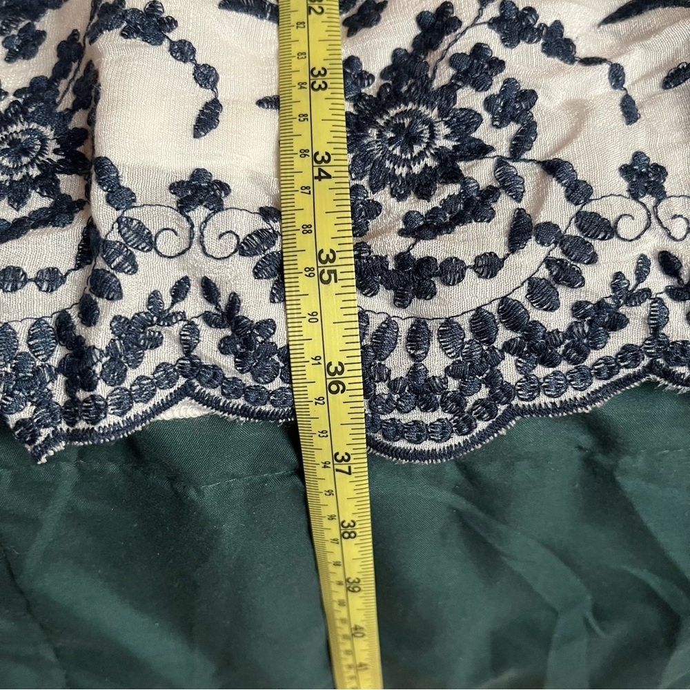 J Gee White and Navy Blue Embroidered Midi Spaghetti Strap Dress - Picture 11 of 13